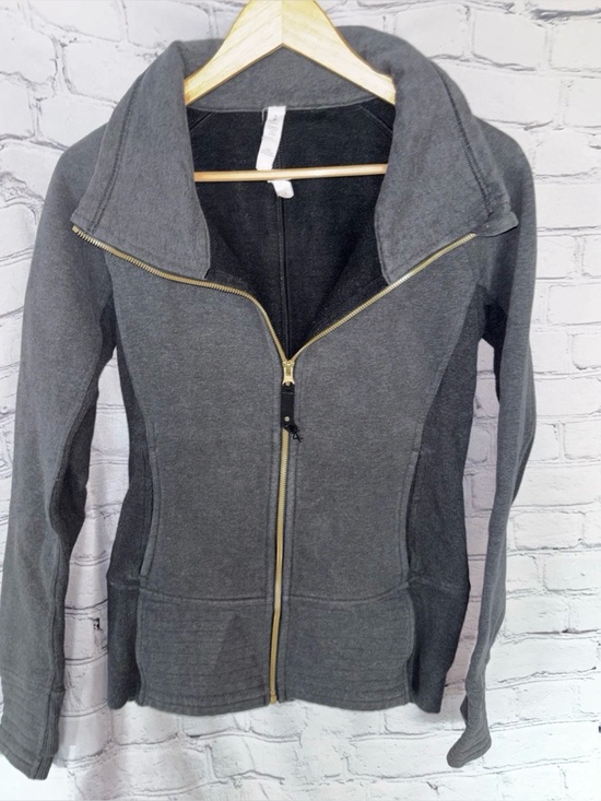 lululemon athletica Jackets & Blazers - Lululemon Full Zip Thick Dark Gray Collar Jacket Size 6 Neutral Mid Length